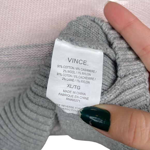 VINCE Pink Gray Ombre Space Dye Degrade Stripe Cotton Cashmere Sweater SZ L - Picture 6 of 6